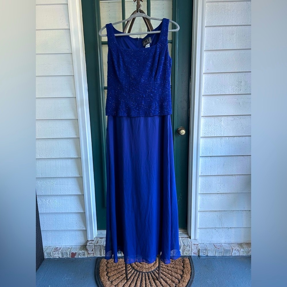 Alex Evenings Formal Dark Blue Dress with Sparkle Detailed Bodice Size 12